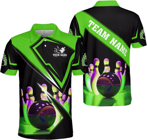 Ligthuy Personalized Name Bowling Polo Shirts 3D for Men and Women, Bowling Shirt, Bowling Shirts for Men Team Bowling Shirt