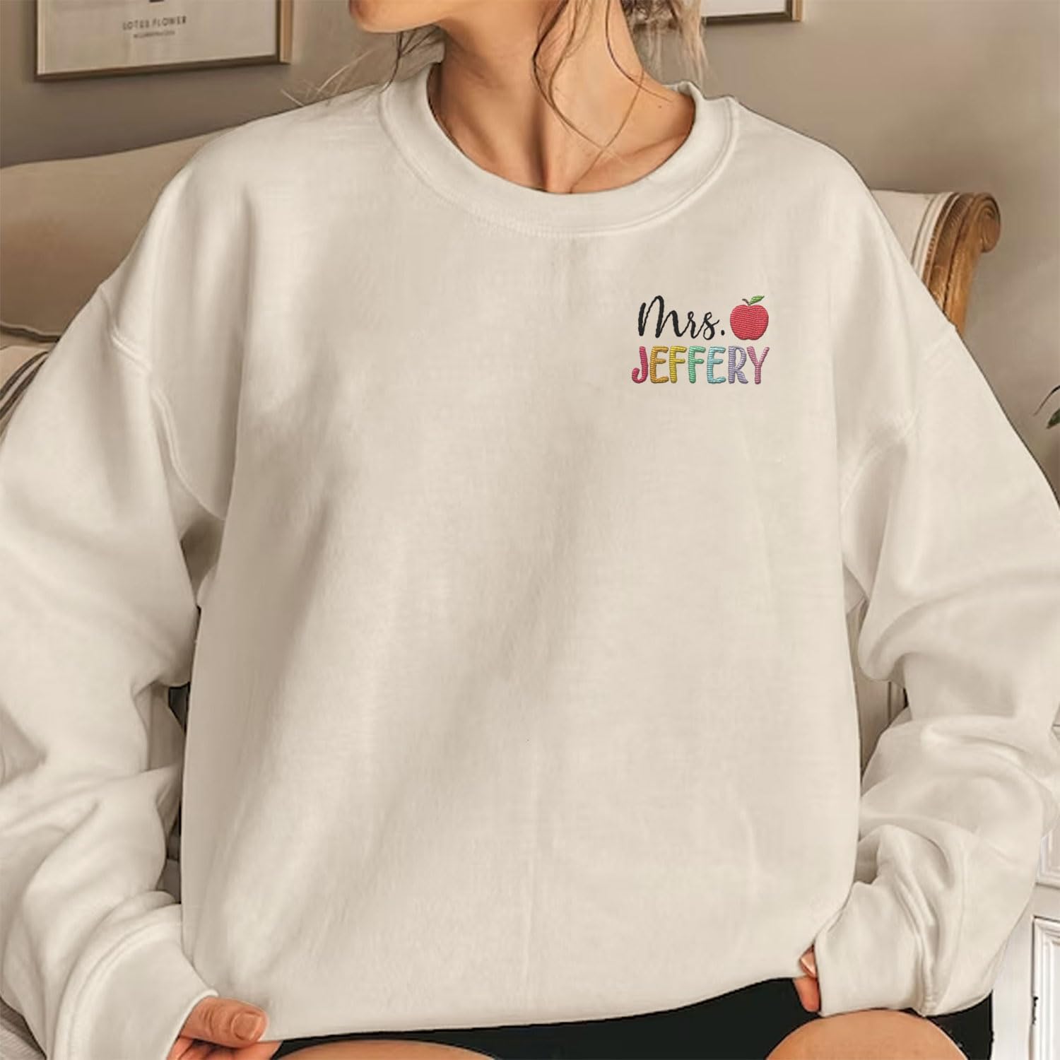 Suseaz Personalized Embroidered Teacher Sweatshirts For Women, Teach Sweatshirt, Teacher Holiday Sweatshirts Gift For Teacher