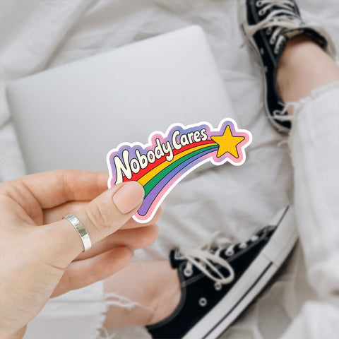 Nobody Cares Rainbow Star 3" Sticker, Nobody Cares Rainbow Stickers, Funny Cute Stickers for Laptop Water Bottle Car Phone Helmet Window Kindle