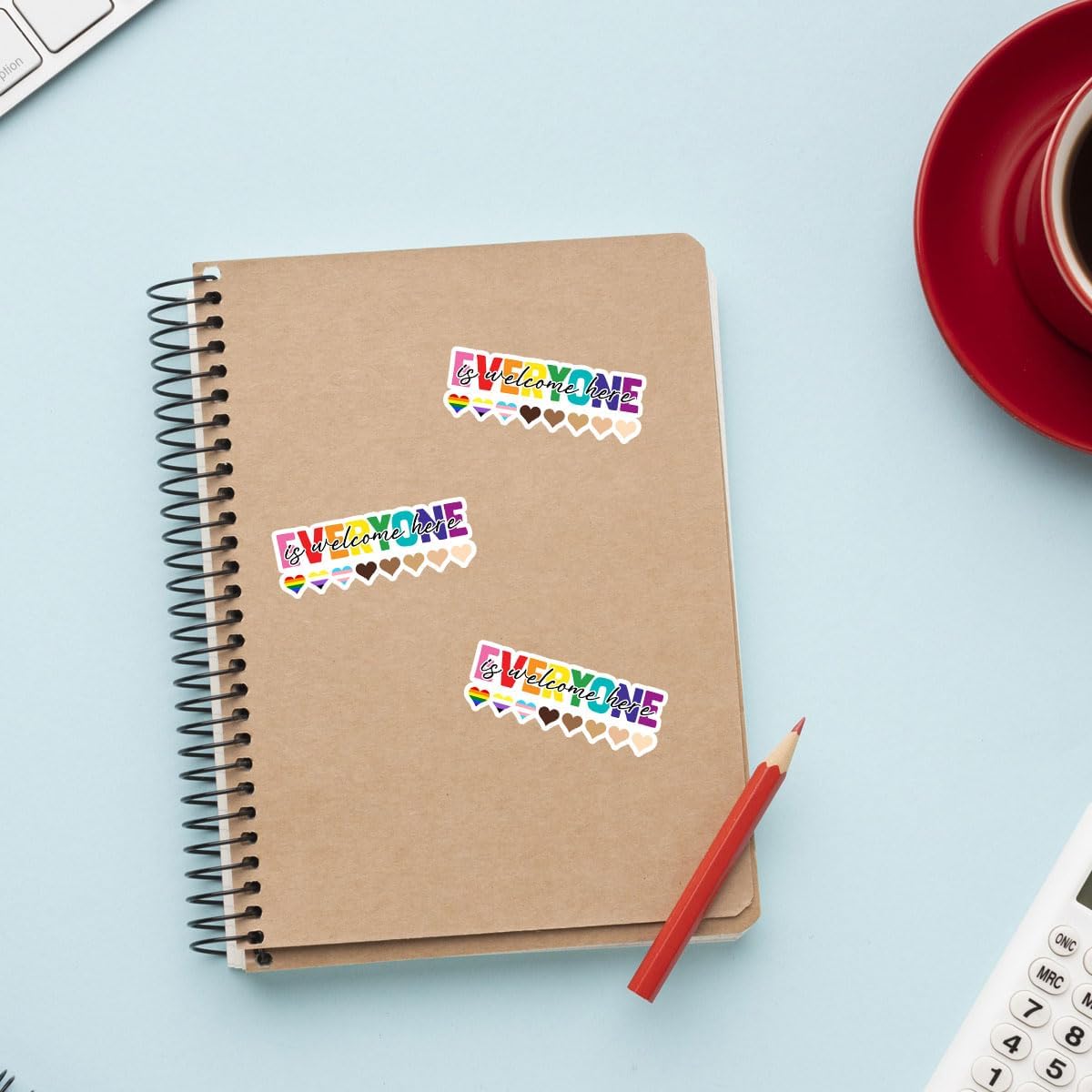 3Pcs Everyone is Welcome Here Sticker, Everyone is Welcome Here Pride Hearts Vinyl Sticker, LGBTQ Proud Stickers, Pride Love Rainbow Flag Sticker - Stickers For Laptop Water Bottle Phone Car Helmet 3"