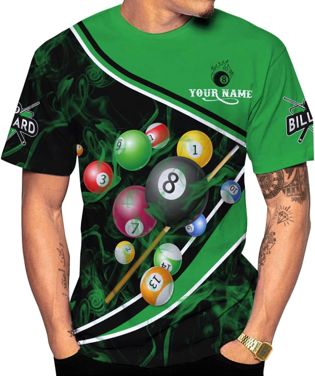 Personalized Billiard Shirts 3D Billiard Shirt Custom Billiard Flag Shirt Men's Pool Billiards Shirt 8 Ball Men Women
