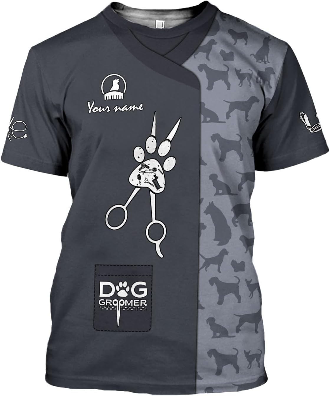 MAPrints Personalized Dog Grooming 3D Shirt, Custom Pet Spa Short Sleeve T-Shirt Cute Pet Grooming Summer Tshirt for Women