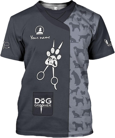 MAPrints Personalized Dog Grooming 3D Shirt, Custom Pet Spa Short Sleeve T-Shirt Cute Pet Grooming Summer Tshirt for Women