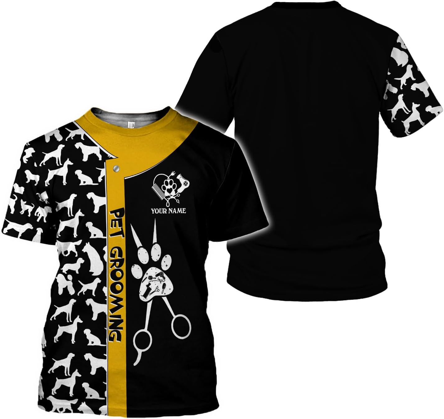 MoonArt Personalized Dog Grooming 3D T-Shirt Custom Spa, Cute Pet Grooming Summer Uniform Tee Shirt for Women