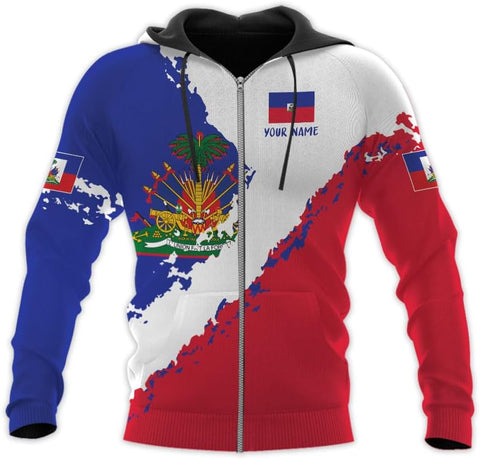 Vybonz Personalized Haiti Zip Hoodie - Men & Women Haitian Pride Coat Of Arms Hoodie