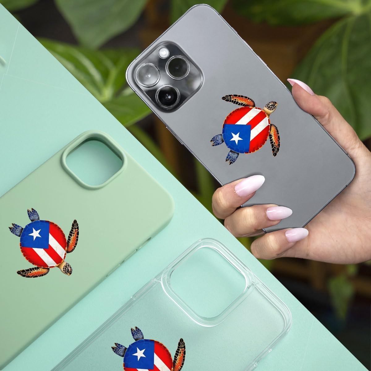 (3Pcs) Puerto Rico Flag Turtle Decal, Sea Turtle Car Decal, Turtle Vinyl Sticker, Puerto Rico Car Sticker, Puerto Rico Accessories - Stickers for Laptop Water Bottle Phone Car Window Helmet 3"