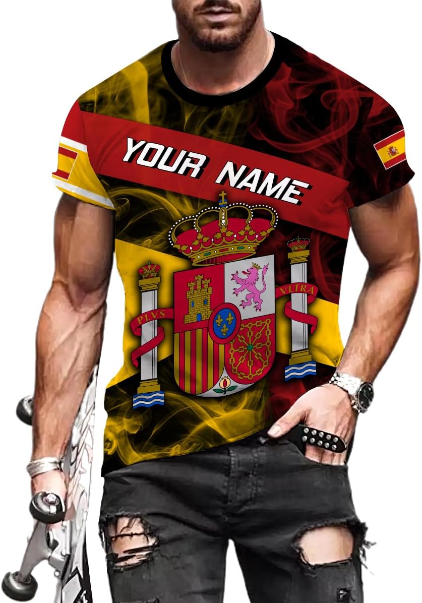 Ligthuy Personalized Name Spain Shirt 3D, Custom Spainish Shirt Flag for Men and Women, Italia Shirt Soccer Unisex Size
