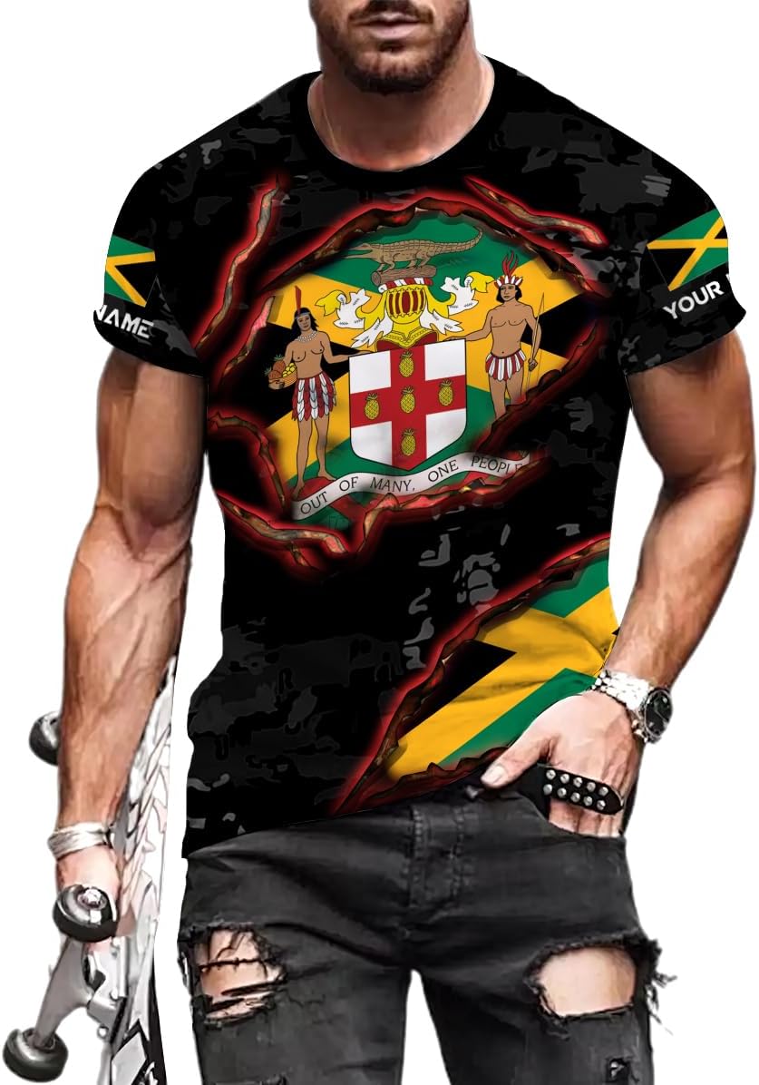 Ligthuy Personalized Jamaica Shirt 3D, Custom Jamaica Flag Lion Shirt for Men and Women, Jamaican Pride T-Shirt Unisex