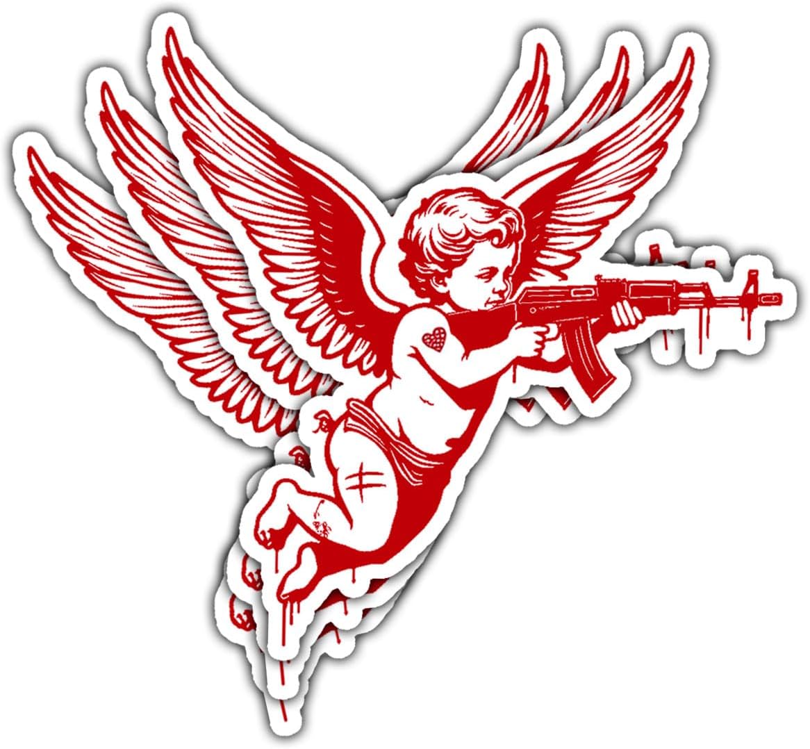 3 Pcs Angel with Machine Gun Sticker, Gun Stickers Decals, Cupid Stickers, Offensive Bumper Stickers - Funny Vinyl Stickers for Water Bottles Laptop Phone Car Window Helmet 3 Inches