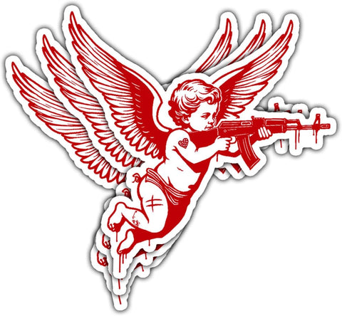3 Pcs Angel with Machine Gun Sticker, Gun Stickers Decals, Cupid Stickers, Offensive Bumper Stickers - Funny Vinyl Stickers for Water Bottles Laptop Phone Car Window Helmet 3 Inches
