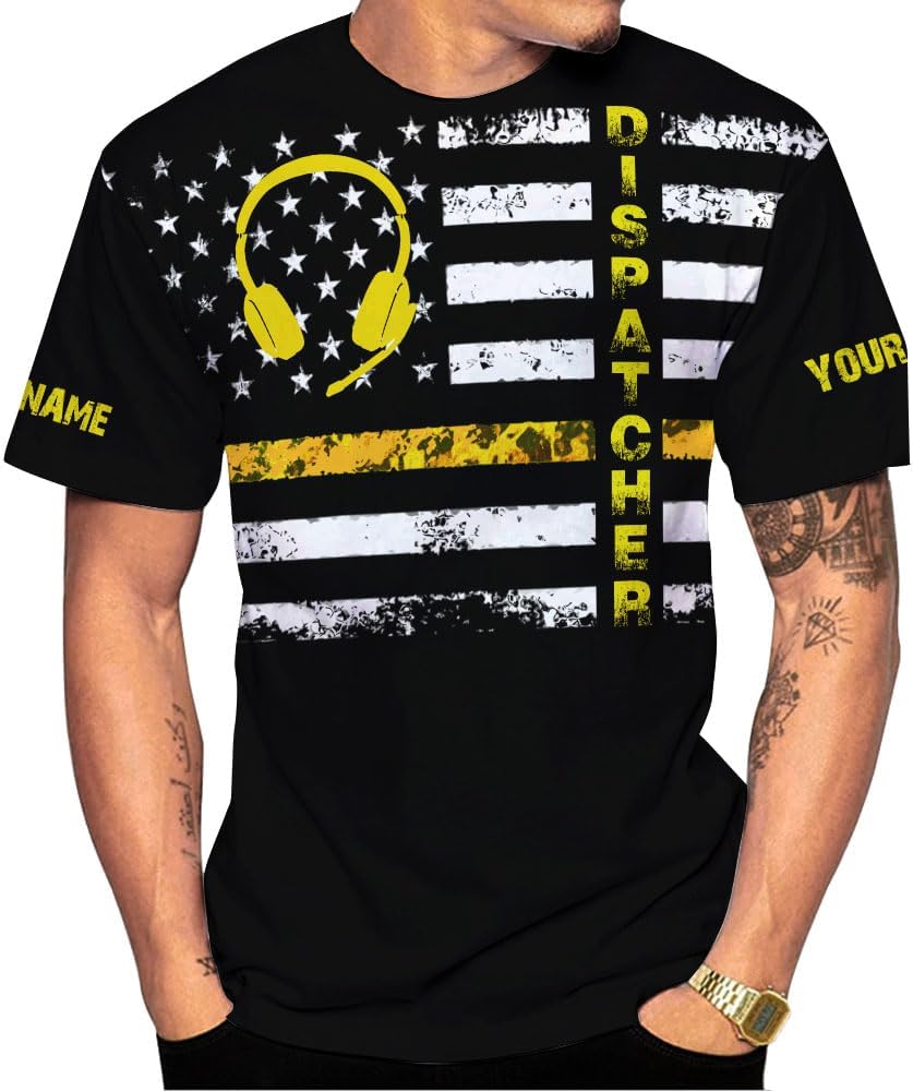Personalized 911 Dispatcher 3D Shirt, Custom Dispatcher 3D T-Shirt, Thin Gold Line Flag 3D Shirts, Dispatcher Hoodie for Men