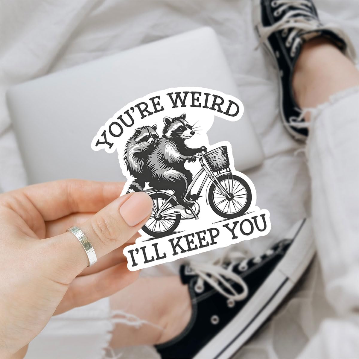You're Weird I'll Keep Funny Opossum & Raccoon sticker, 3 inches Waterproof Vinyl Sticker for Book Laptop Water Bottle Phone Case