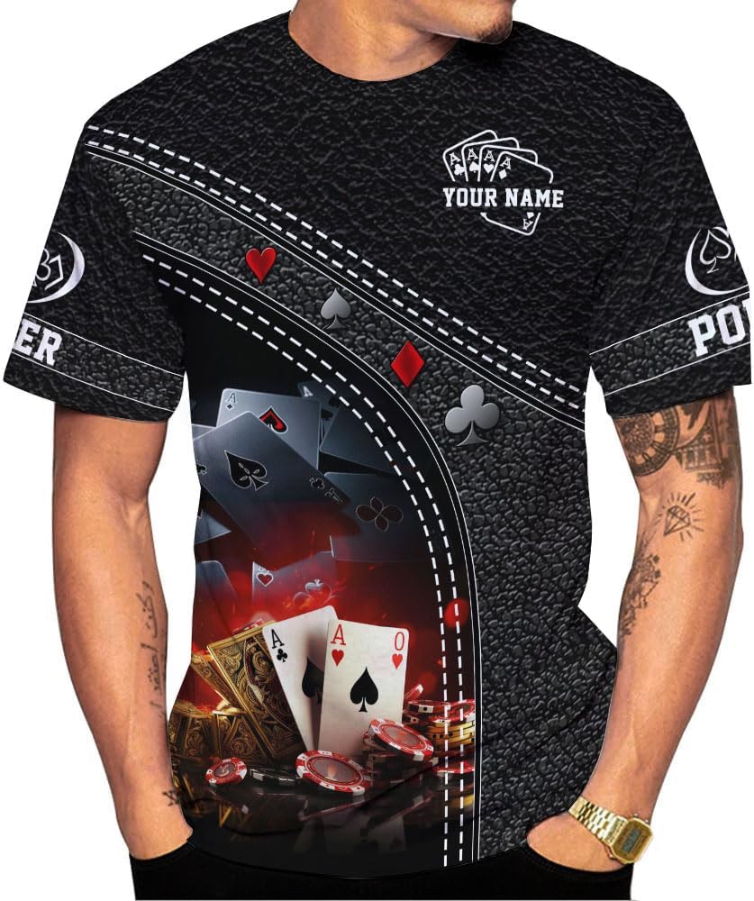 MoonArt Personalized Poker Shirt, Poker Player Shirt, Funny Casino Poker Pattern 3D Over Print, Unisex Poker Tshirt Men Women