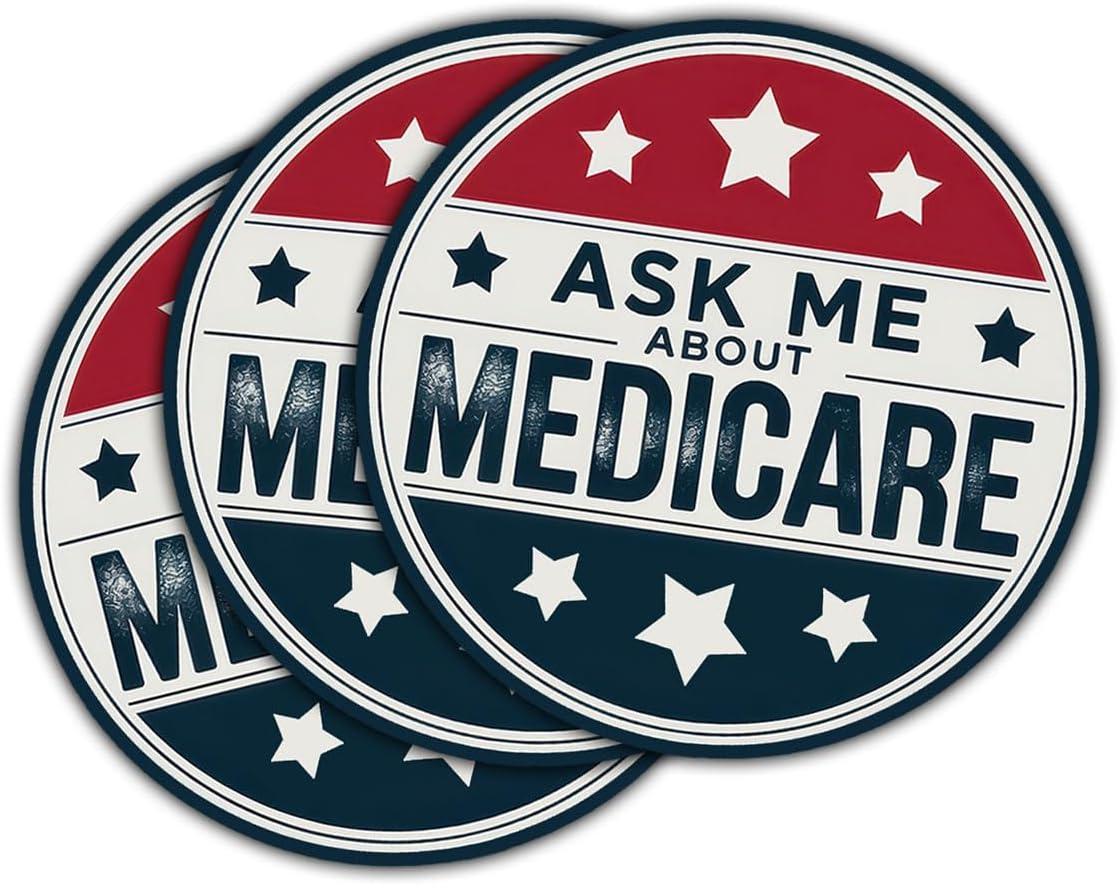 3 Pcs Ask Me About Medicare Sticker, Medicare Health Insurance Consultant Sticker, Mental Health Waterproof Die-Cut Vinyl Stickers 3 Inches for Water Bottle Laptop Phone Car Window Helmet Tumbler