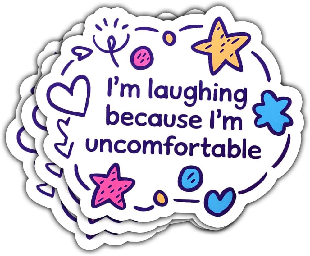 3Pcs I'm Laughing Because I'm Uncomfortable Sticker, Funny Sticker, Anxiety Sticker, Introvert Sticker, Motivational Inspirational Quote Decal - Stickers for Laptop Water Bottle Phone Car Helmet 3"