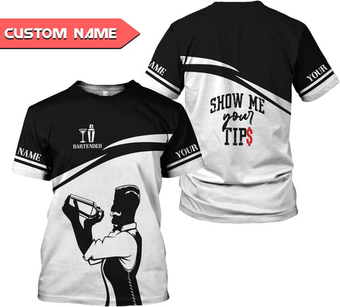 Personalized Bartender Shirt Custom Bartender Shirts Bartending 3D T Shirts Bartender Cocktail Wine Tshirt for Men and Women