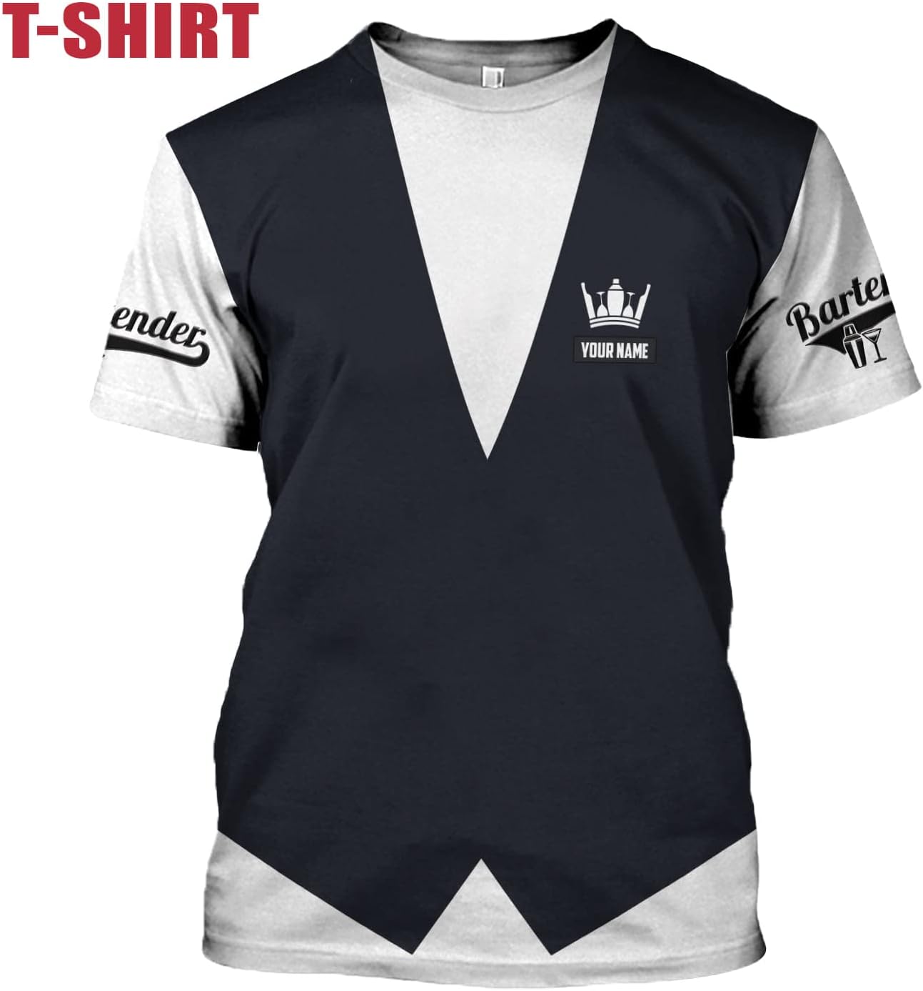 Personalized Bartender Shirt Custom Bartender Shirts Bartending 3D T Shirts Bartender Cocktail Wine Tshirt for Men and Women