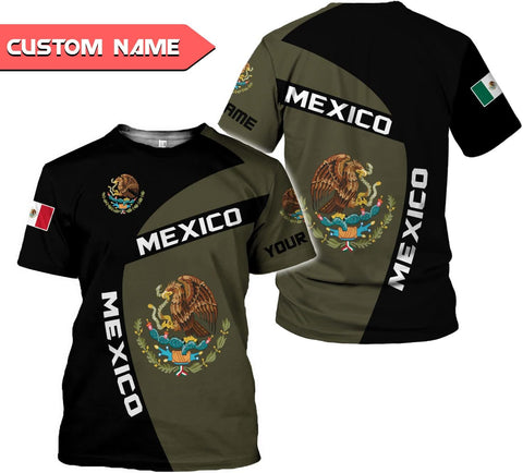 Mostefy Customized Name Eagle Mexico Mexican US Flag Unisex 3D All Over Printed Sportwear, T Shirt for Men Women Adult Full Size S-5XL TS10