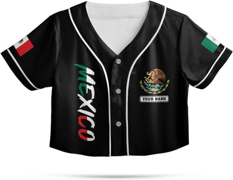 Custom Mexico Flag Crop Top Baseball Jersey Shirt Woman Playeras De Mexico 3D Personalized Mexican Jersey Shirts for Women