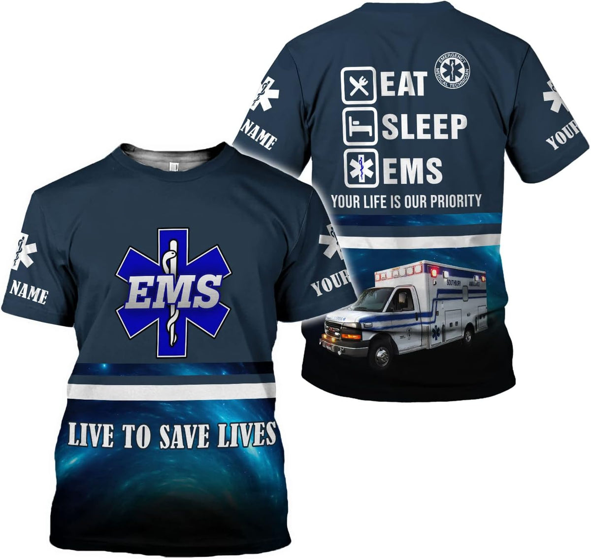 Mostprints Personalized Name EMS Shirt 3D Uniform Emergency Medical Technician, EMS Shirts for Men, EMT Shirt, Paramedic shirt