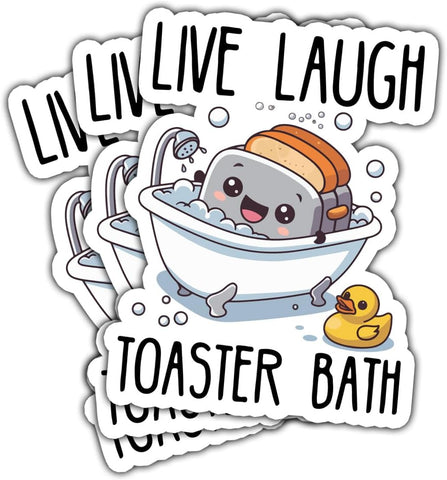3PCS Live Laugh Toaster Bath 3" Sticker, Funny Toaster Quote Joke Sarcastic, Dark Humor Bathroom Quote Stickers for Kindle Laptop Water Bottle Phone Hard Hat