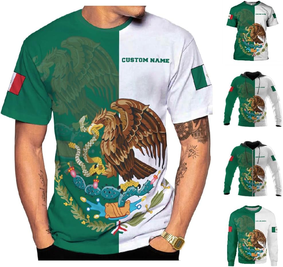 Personalized Mexican Shirts for Men 3D Customized Mexico Shirts for Men Mexico Shirts for Women Mexico Flag Shirt (HD181)