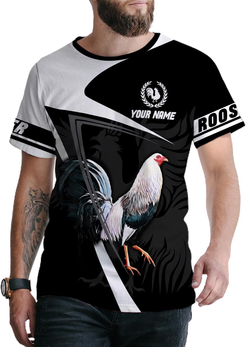 Mostefy Personalized Name Rooster Shirt 3D, Rooster Shirts for Men, Chicken Tshirts Shirts for Women, Funny Chicken Shirts