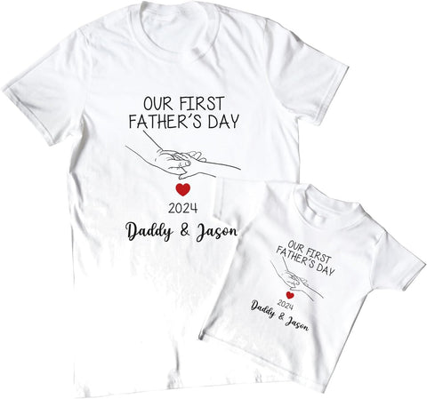 Mostprints Personalized Our First Father's Day Matching Shirts Dad and Son Matching Outfits Father and Daughter Matching Shirt3