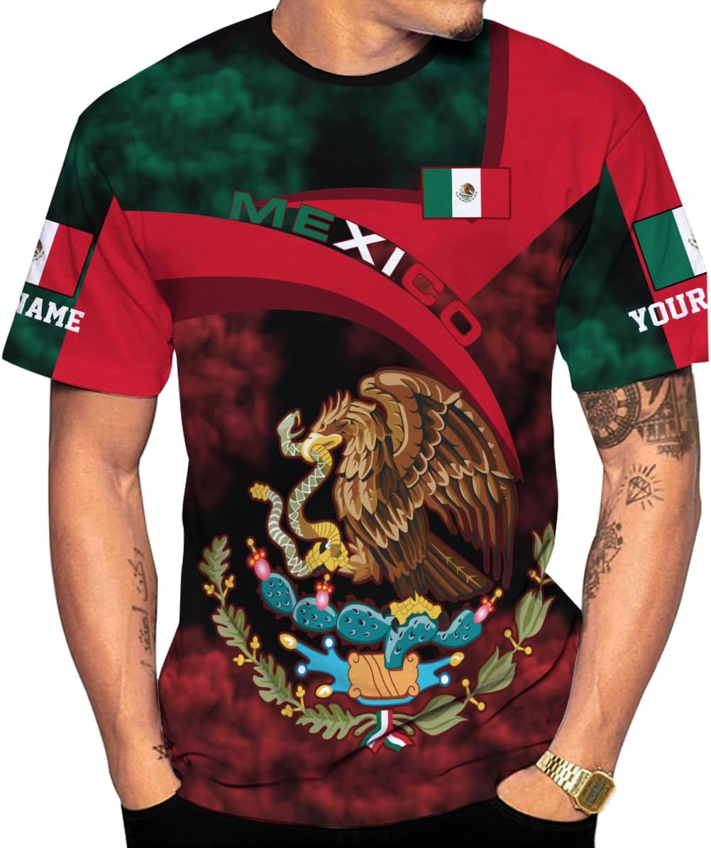 Mostprints Personalized Name Mexican Shirts for Men 3D, Customized Mexico Shirts for Men, Mexico Shirts for Women Mexico Shirt