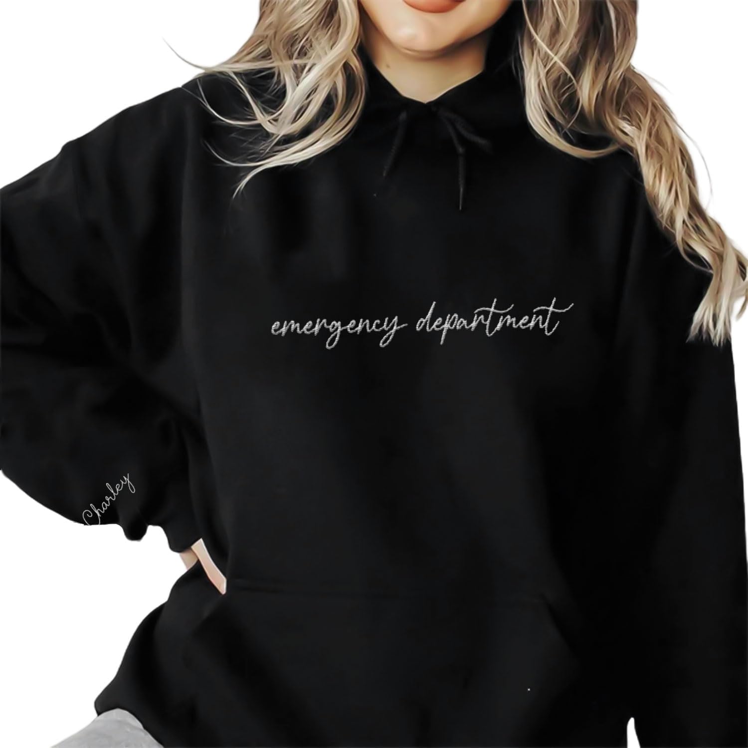 Custom Emergency Department Embroidered Crewneck Sweatshirt, Er Nurse Shirt, Emergency Nurse Hoodie, Er Nurse Gift, Rn Shirt (Cotton, SS401), Small-5X-Large