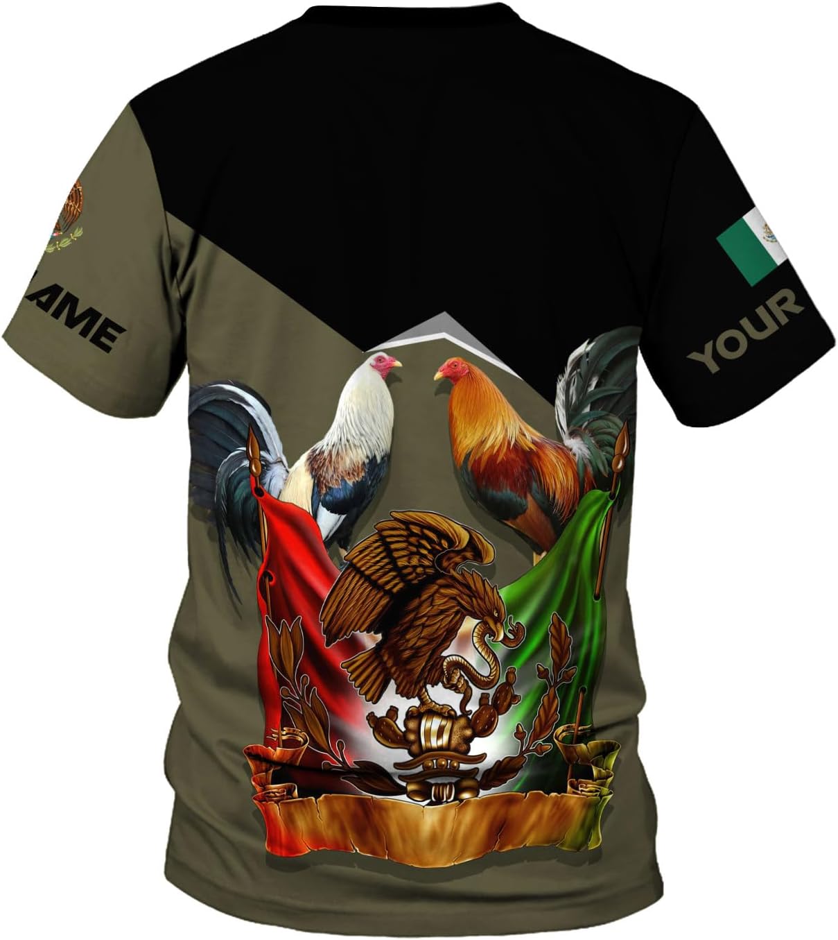 MoonArt Personalized Name Mexican Shirts for Men, Rooster Mexico Shirts for Men, Mexico Shirt Eagle Flag Mexican Eagle