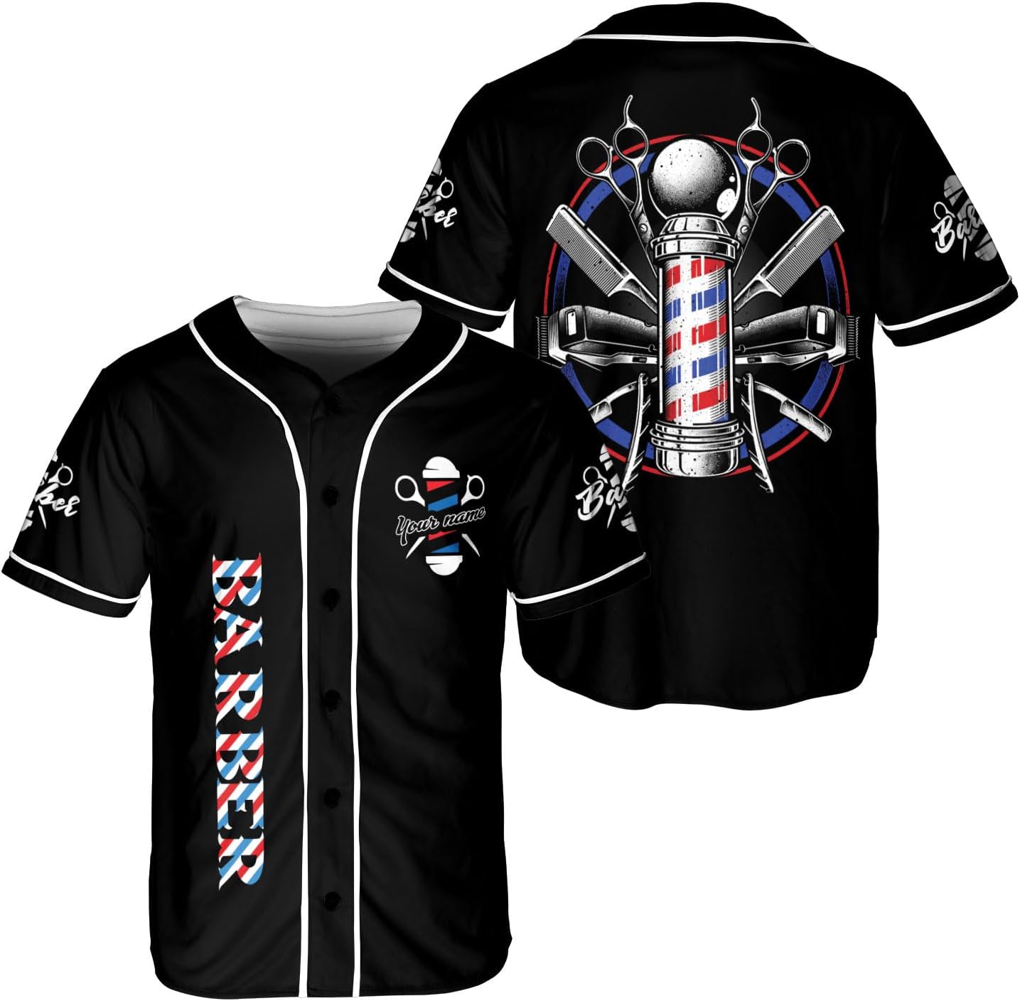 Custom Barber Shop Baseball Jersey Personalized Name Barber Shirt 3D for Men Women Hairdresser Shop Gift Scissors Pole Shirts
