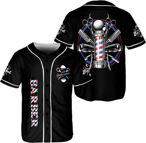 Custom Barber Shop Baseball Jersey Personalized Name Barber Shirt 3D for Men Women Hairdresser Shop Gift Scissors Pole Shirts