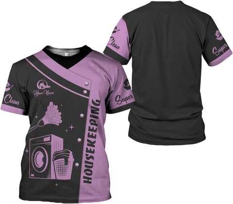 Personalized Housekeeping Shirts, Custom Cleaning Uniforms for Women 3D Cleaning Service Gifts Housekeeper Shirt Clean Lady