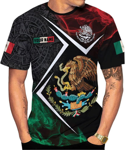 HomeDesign Custom Mexico Shirts Personalized Name Mexican 3D Flag Shirt for Men Women Aztec Unisex US Eagle Pride Camisas