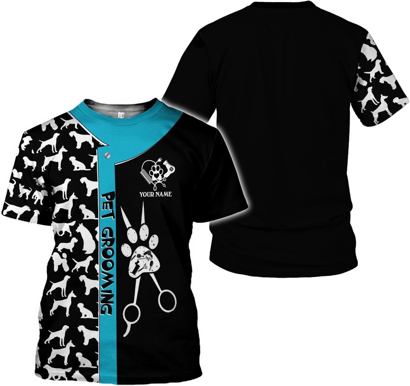 MoonArt Personalized Dog Grooming 3D T-Shirt Custom Spa, Cute Pet Grooming Summer Uniform Tee Shirt for Women