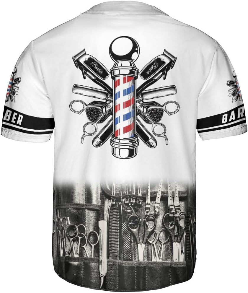 Custom Barber Shop Baseball Jersey Personalized Name Barber Shirt 3D for Men Women Hairdresser Shop Gift Scissors Pole Shirts