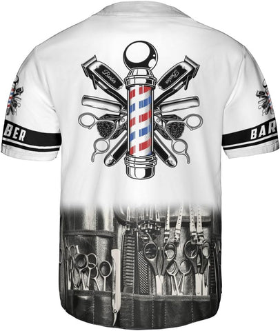 Custom Barber Shop Baseball Jersey Personalized Name Barber Shirt 3D for Men Women Hairdresser Shop Gift Scissors Pole Shirts