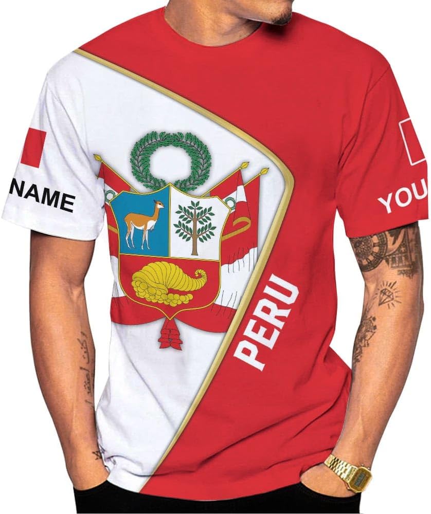 MAPrints Personalized Name Peru Shirts for Men and Women, Custom Peru 3D Tshirt, Peru Flag Pride Shirt, Peruvian Camisa Shirt