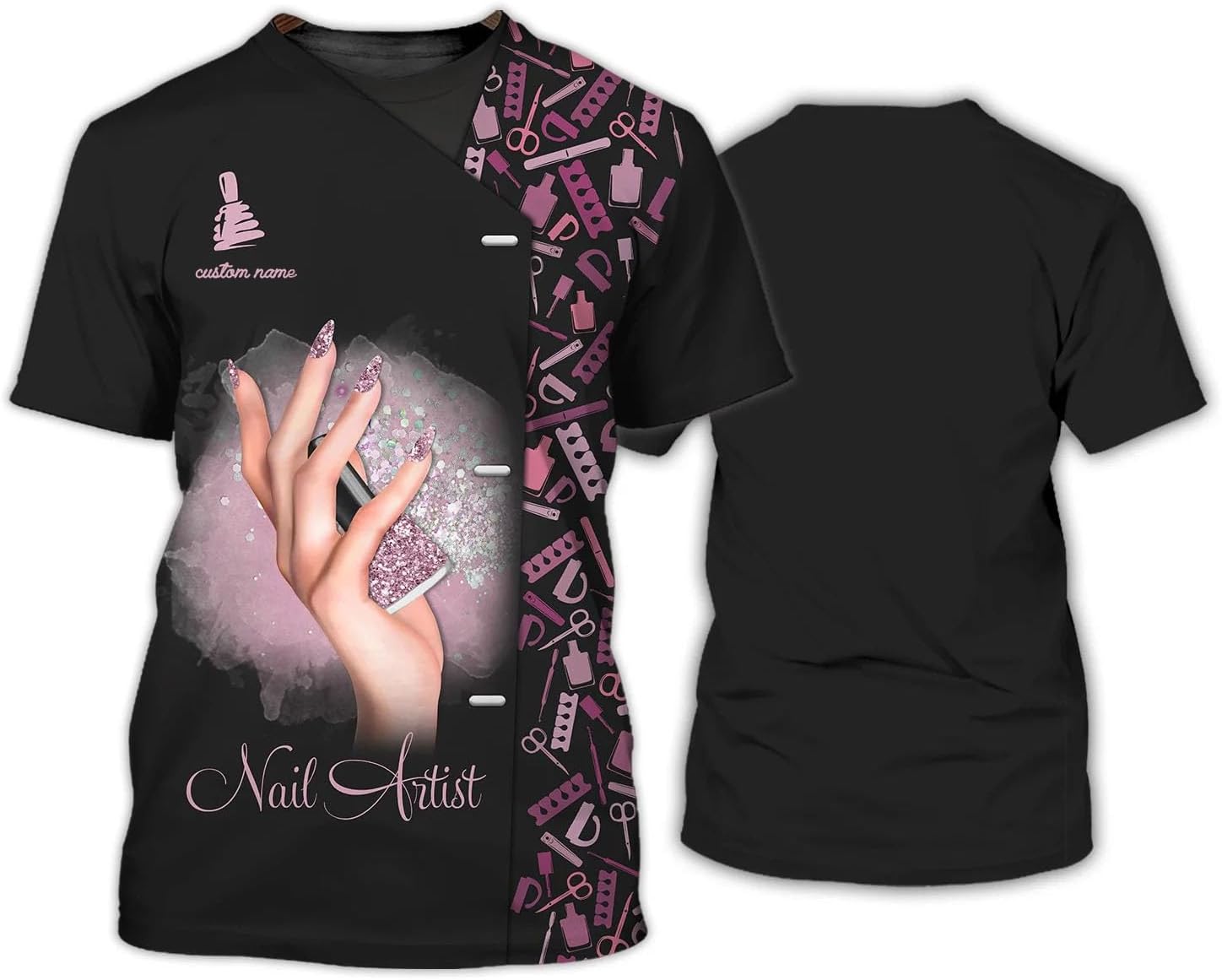 Personalized Hustler Uniform 3D T-Shirt, Custom Name Nail Art Shirt, Gift for Nail Artist