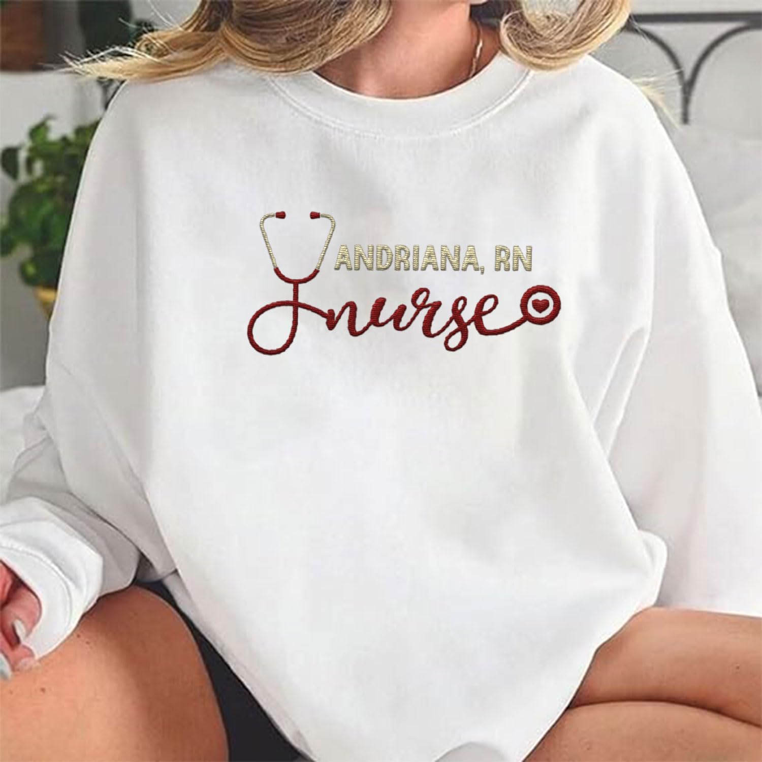 Suseaz Personalized Embroidered Nurse Sweatshirt, Custom Name Nurse Sweatshirt, Gift For Nurse, Women, Nursing School Shirt