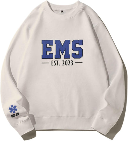 Personalized EMT EMS Paramedic Thin White Line Embroidered Sweatshirt, EMT Student, EMT Future, Medical Worker (Cotton, SS142), Small-5X-Large