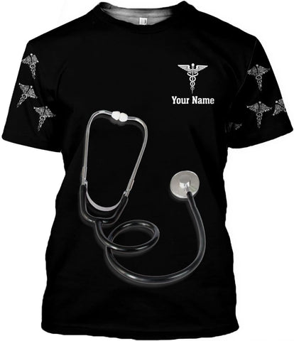 Woseprints Personalized Name 3D Nurse Shirts, Emergency Nurse T-Shirt Gifts