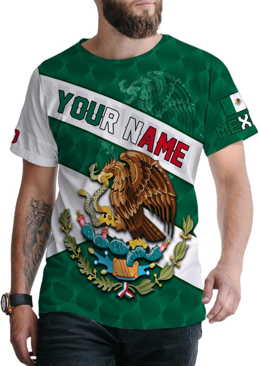 Mostefy Personalized Name Mexican Shirts 3D Customized Mexico Shirt US Flag, Mexican Shirts for Women Unisex