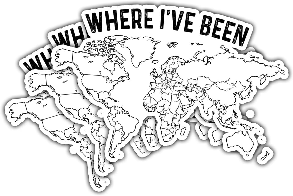 (3Pcs) Where I've Been Map Vinyl Coloring Sticker, Where I Have Been, Visited World Map to Track Travel Journal, Visited States map for Laptop Water Bottle Phone Hard Hat 3"x3"