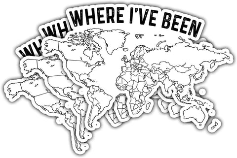 (3Pcs) Where I've Been Map Vinyl Coloring Sticker, Where I Have Been, Visited World Map to Track Travel Journal, Visited States map for Laptop Water Bottle Phone Hard Hat 3"x3"