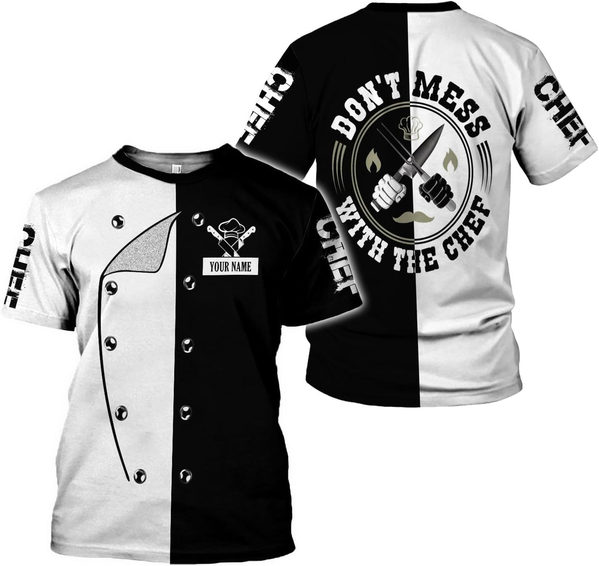 MoonArt Personalized Chef Shirt, 3D Chef Shirt Gifts Lover Men Women, Tshirt Chef Cook Knife, Master Chef Gifts