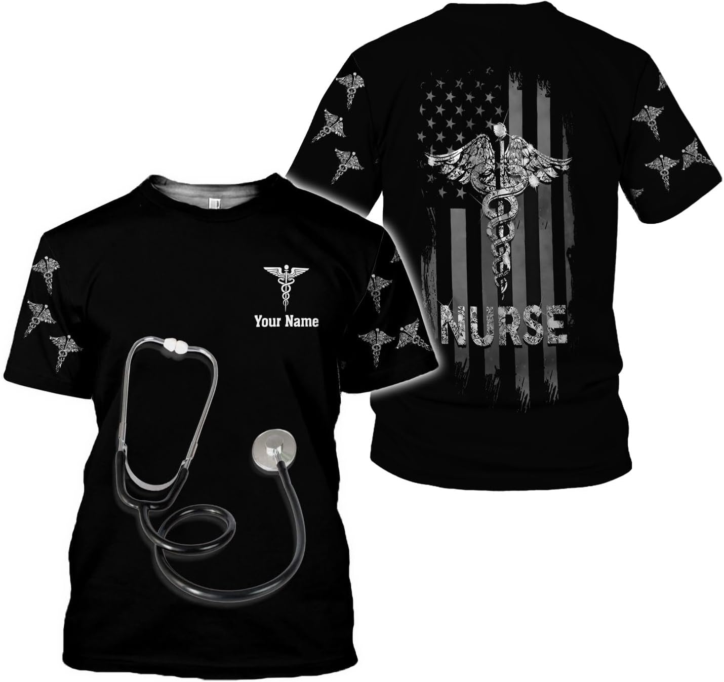 Woseprints Personalized Name 3D Nurse Shirts, Emergency Nurse T-Shirt Gifts