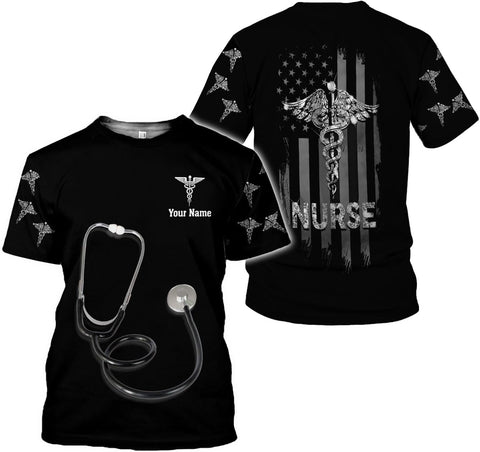 Woseprints Personalized Name 3D Nurse Shirts, Emergency Nurse T-Shirt Gifts