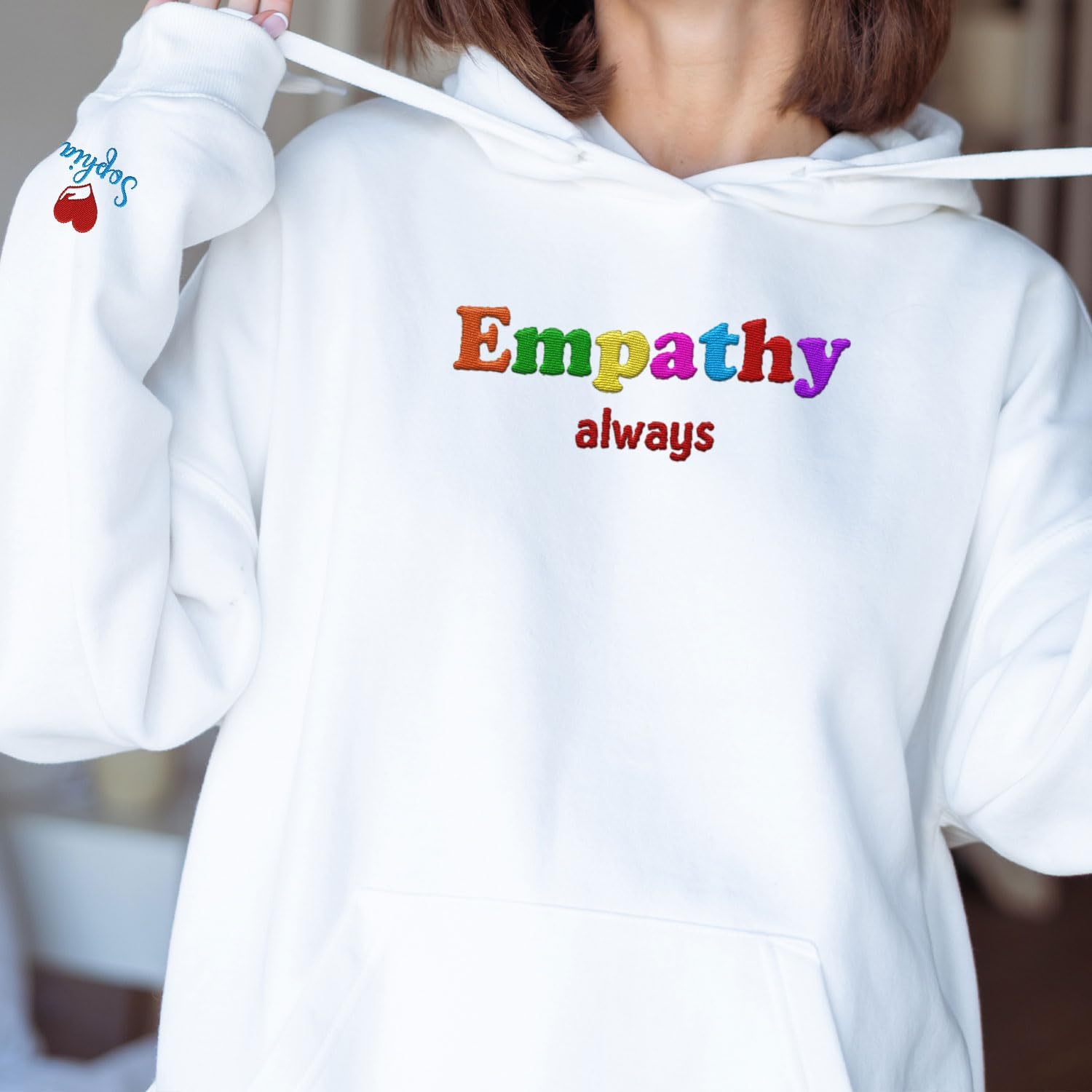 Custom Choose Empathy Embroidered Sweatshirt for Women's Sympathy Crewneck T-Shirts for Kindness and Mental Health Awareness